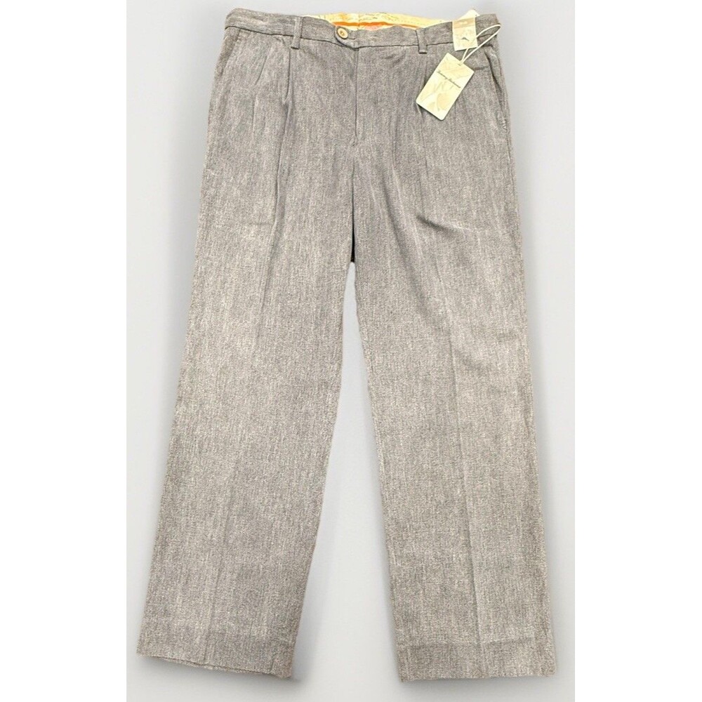 Tommy Bahama Pants Mens 36x30 Gray Havana Herringbone 2 Pleat Silk Blend Trouser